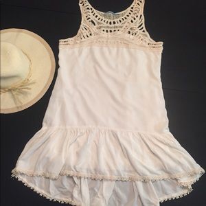 Cream boho chic dress with crochet detail sz small